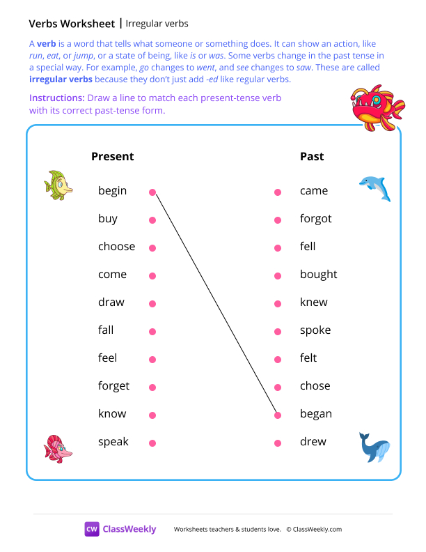 Irregular verbs - Sea worksheet preview