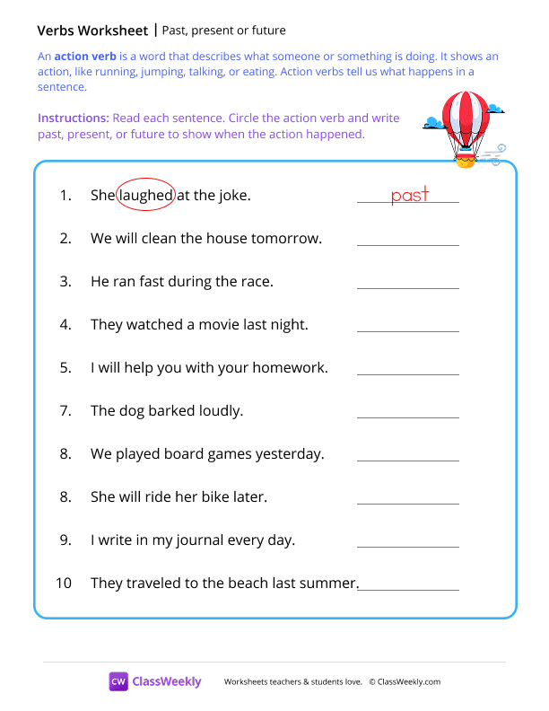 Past, present or future worksheet preview