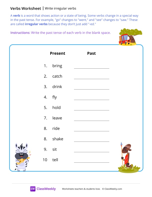 Write irregular verbs - Savannah worksheet preview