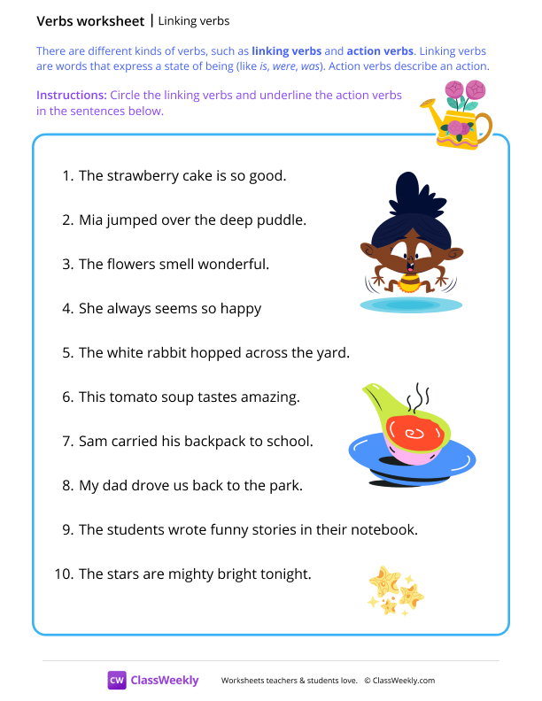 Linking verbs - Water worksheet preview