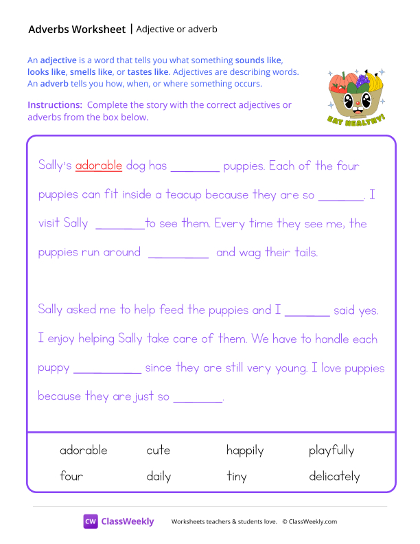 Adjective or Adverb worksheet preview