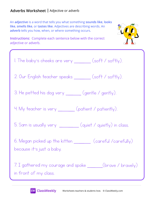 Adjective or Adverb - Lemon Cream worksheet preview