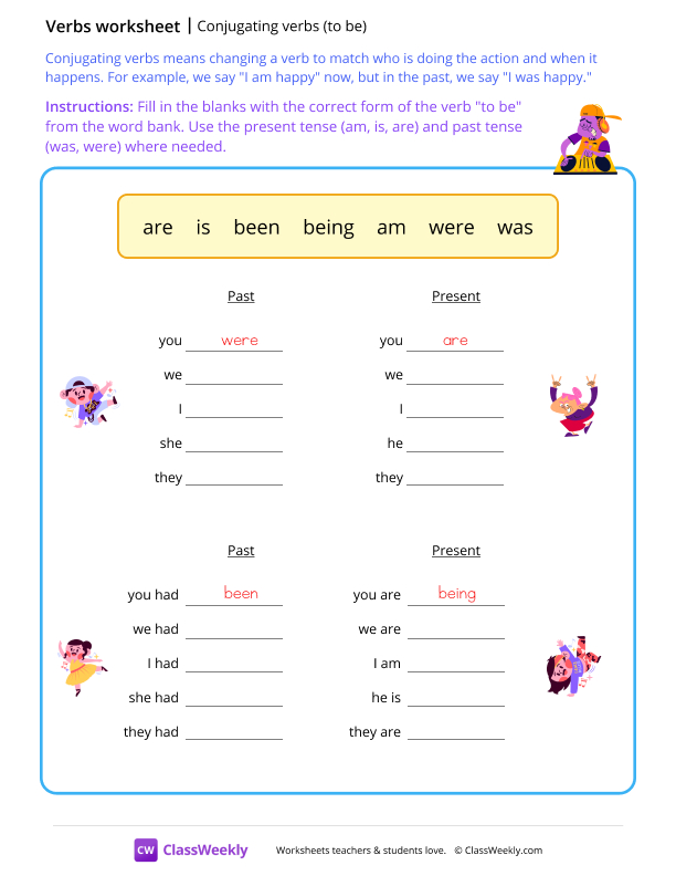 Conjugating verbs worksheet preview