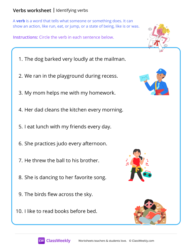 Identifying verbs - Judo worksheet preview