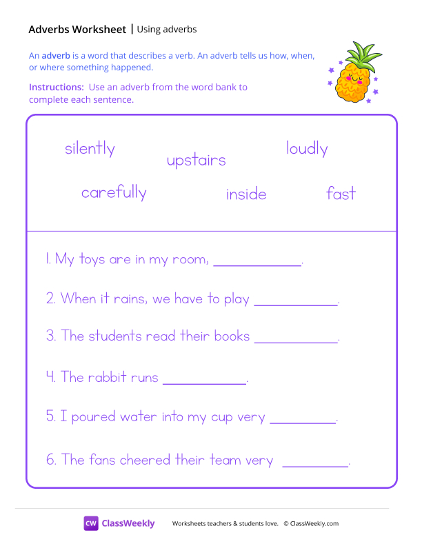 Using Adverbs - Pineapple worksheet preview