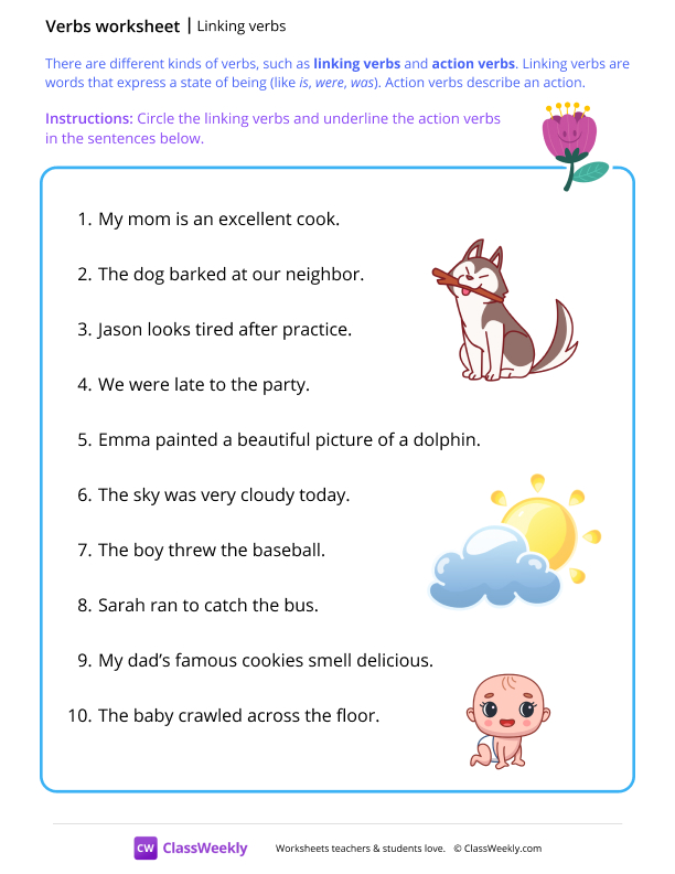 Linking verbs - Flower worksheet preview