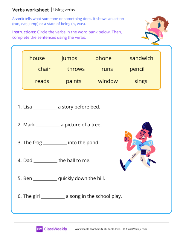 Using verbs worksheet preview