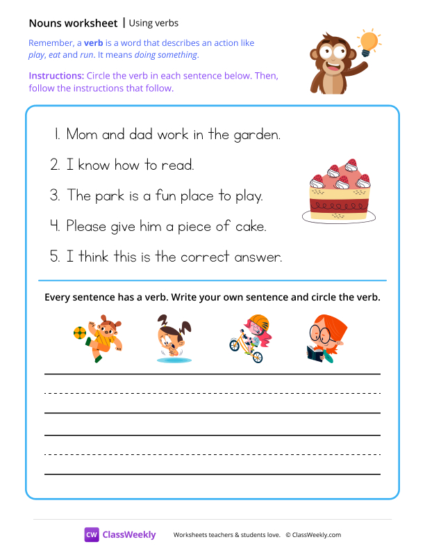 Writing verbs - Idea worksheet preview