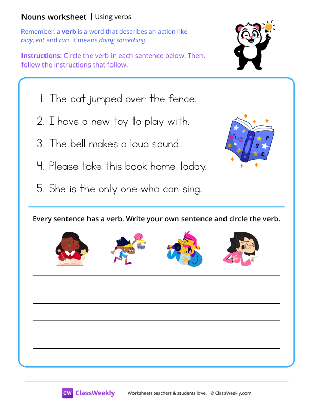 Writing verbs - Think worksheet preview
