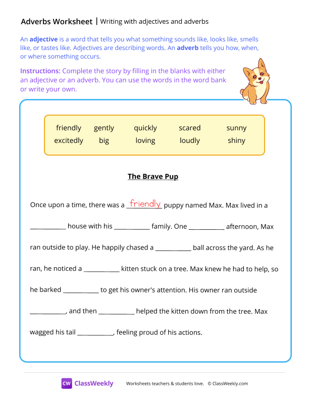 Writing with adjectives & adverbs worksheet preview