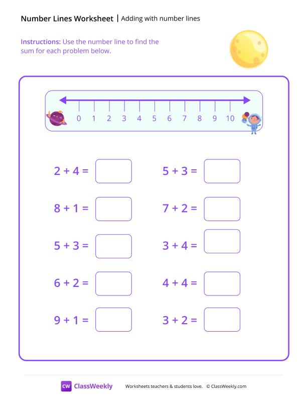 Adding With Number Lines worksheet preview