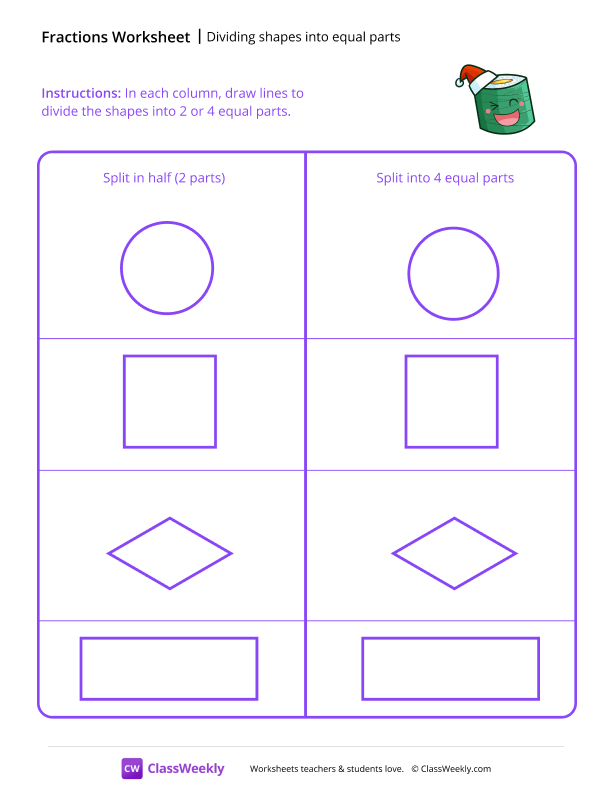 Dividing Shapes into Equal Parts - Sushi worksheet preview