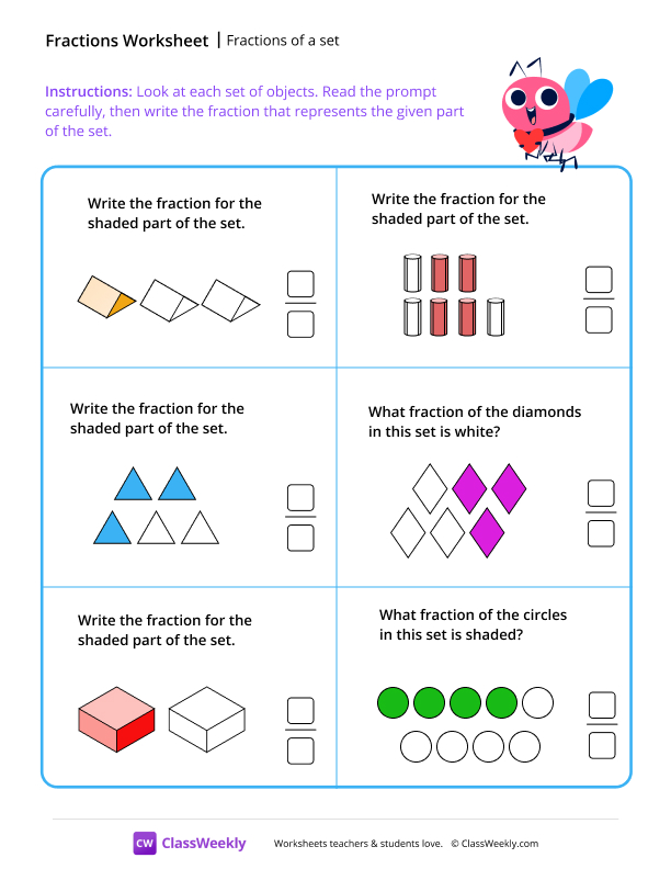 Fractions of a set - Love worksheet preview