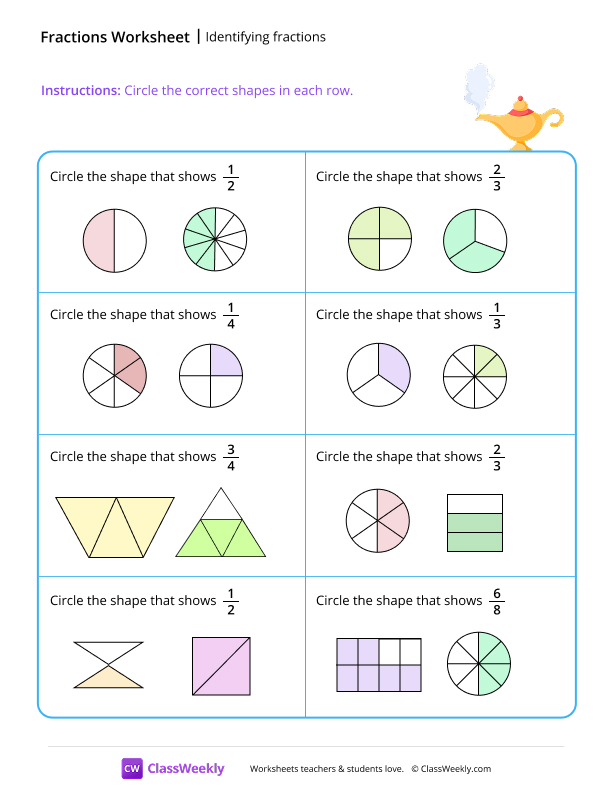 Identifying fractions - Genie worksheet preview