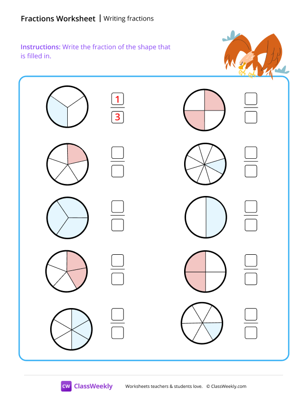 Writing fractions - Eagle worksheet preview