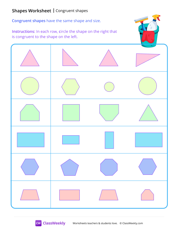 Congruent shapes - Cleaning worksheet preview