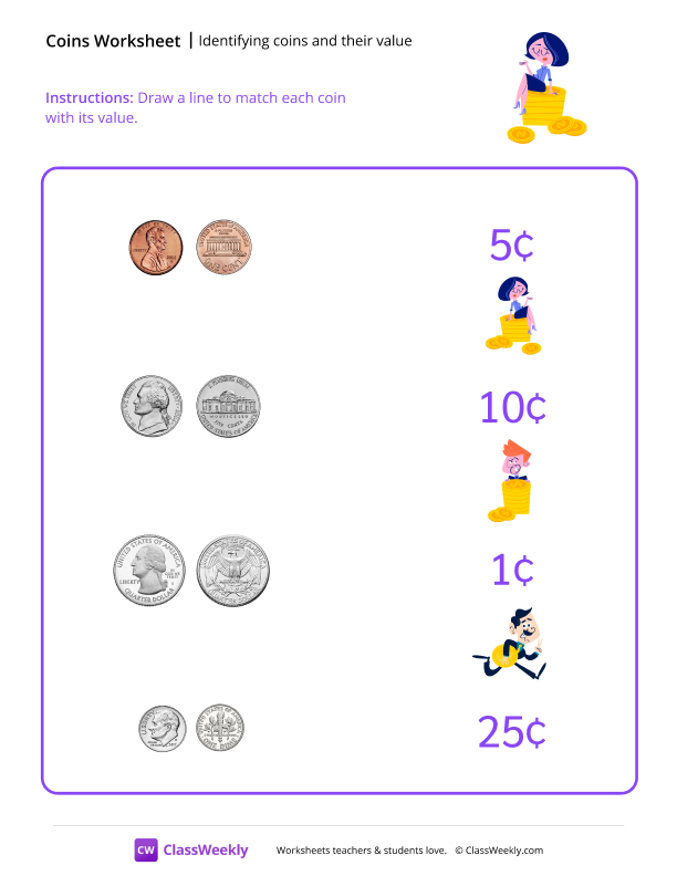 Identifying Coins and Their Value (U.S.) worksheet preview