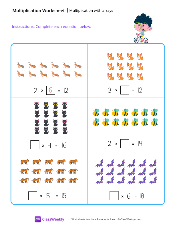 Multiplication with arrays - Single worksheet preview