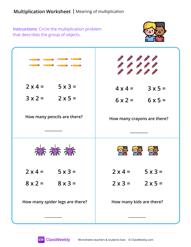 Meaning of multiplication - Friends worksheet preview