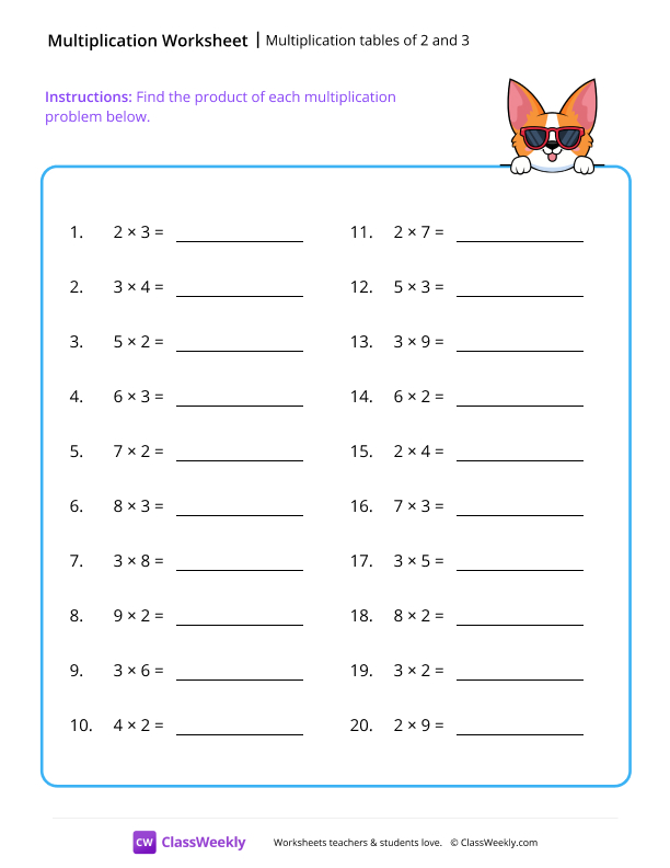 Multiplication tables (2 and 3) - Truck worksheet preview