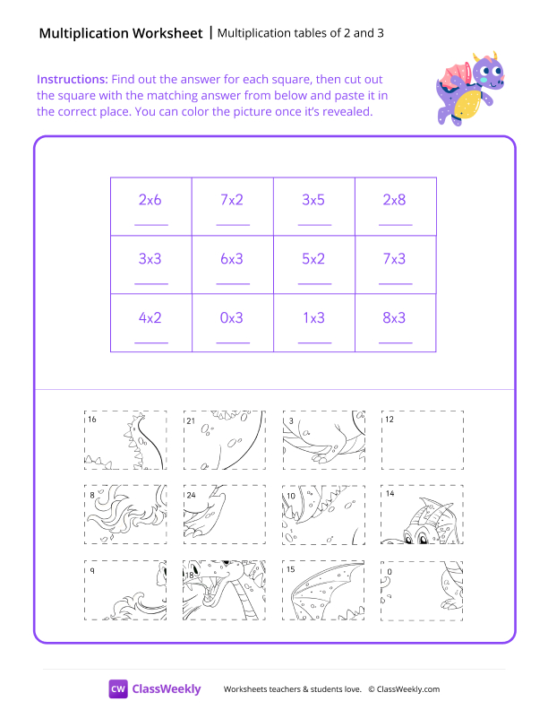 Multiplication tables of 2 and 3 worksheet preview