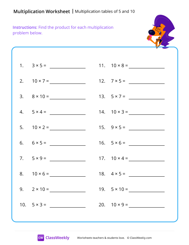 Multiplication tables (5 and 10) - Sing worksheet preview