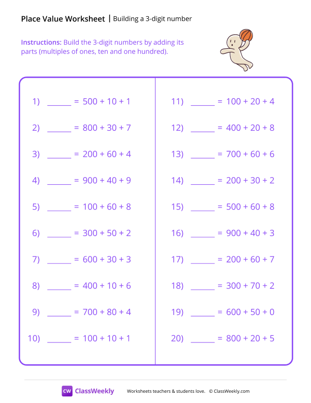 Building a 3-digit number - Slam worksheet preview