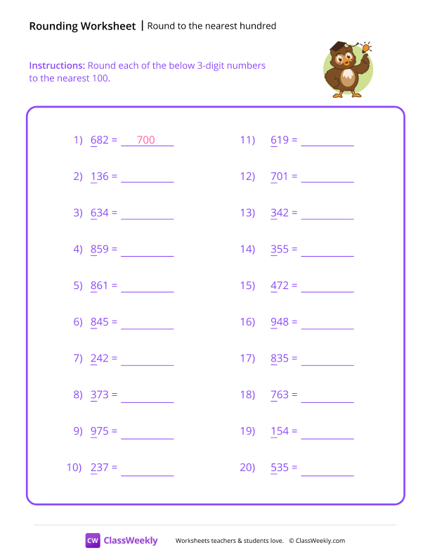 Round to the nearest hundred worksheet preview