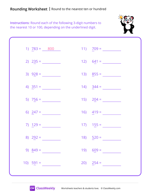 Round to the nearest ten or hundred worksheet preview