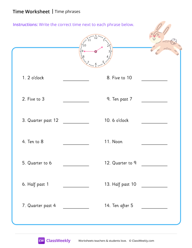 Time phrases worksheet preview