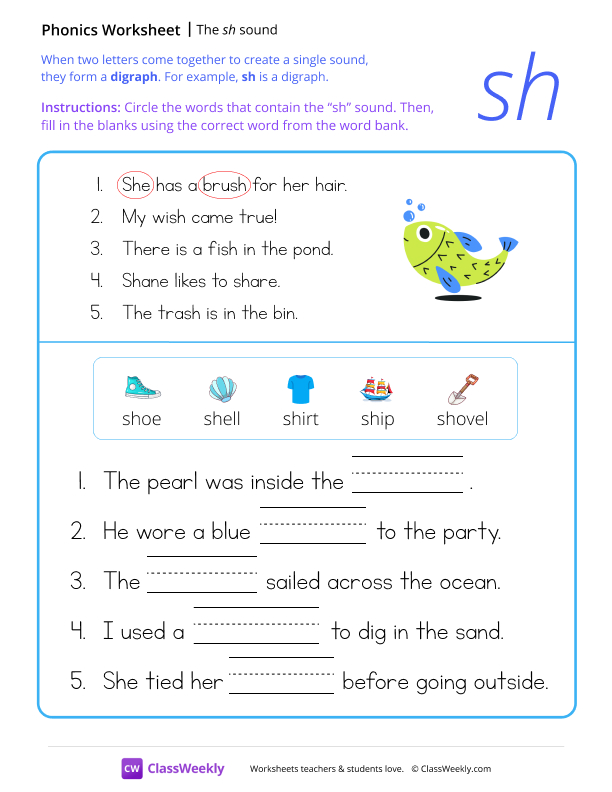 Digraph sounds - The 'sh' sound worksheet preview