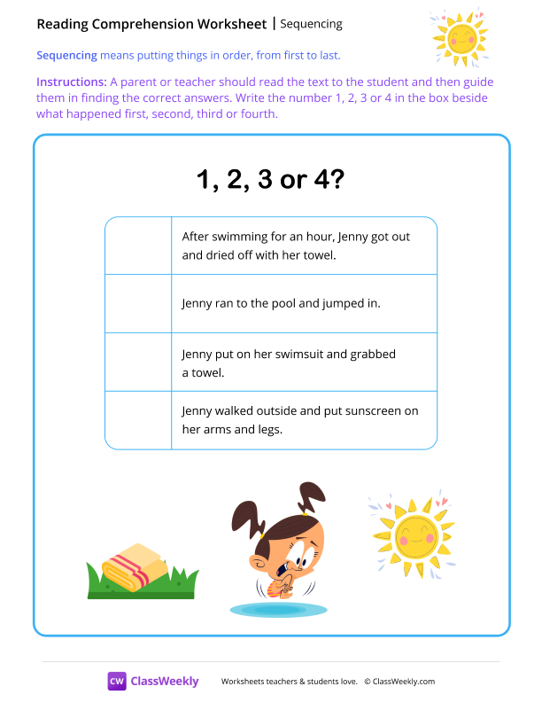 Sequencing - Smiley Sun worksheet preview