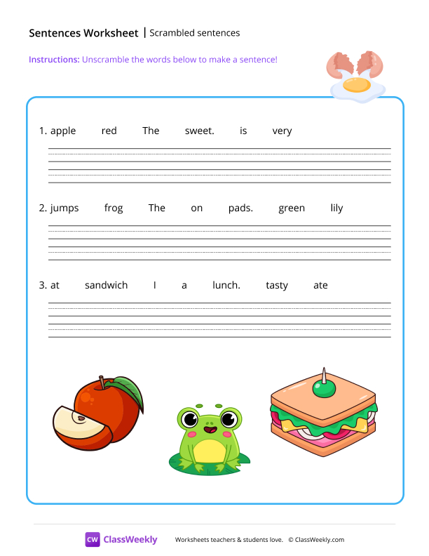 Scrambled Sentences - Eggs worksheet preview