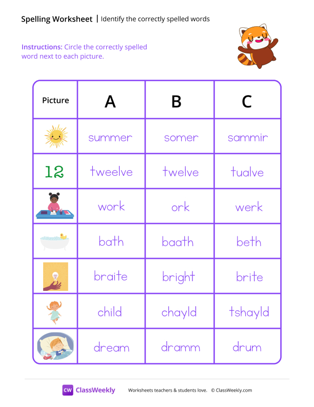 Identify the Correctly Spelled Words - Rest worksheet preview