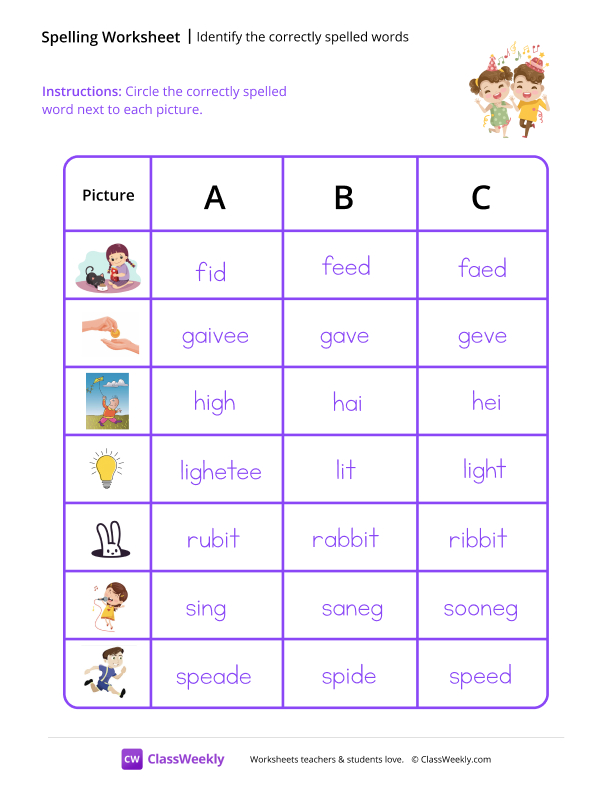 Identify the Correctly Spelled Words - Friends worksheet preview