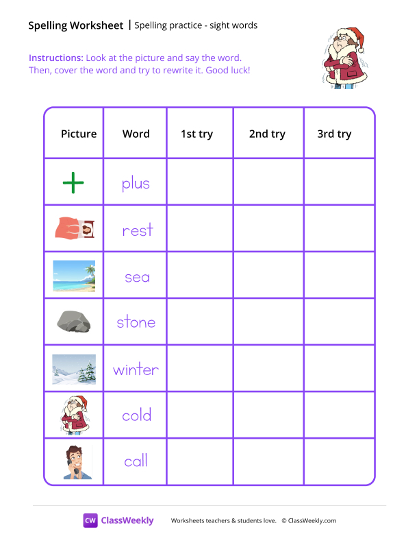 Spelling Practice & Sight Words - Cold worksheet preview