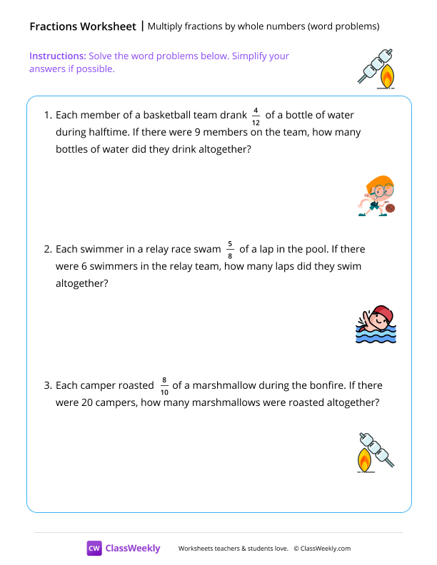 Multiply fractions by whole numbers - Marshmallow worksheet preview
