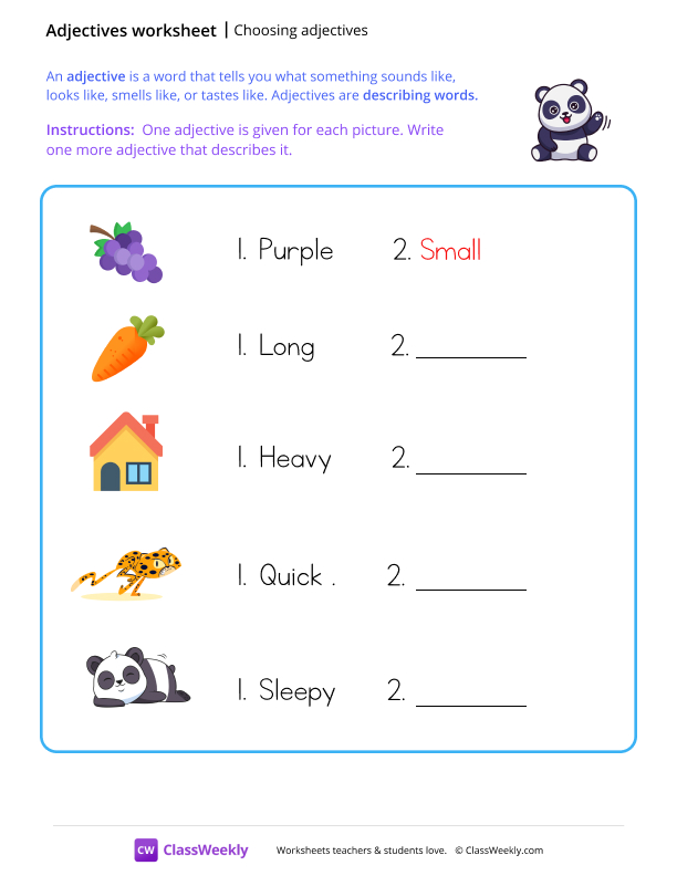 Choosing Adjectives - Panda worksheet preview
