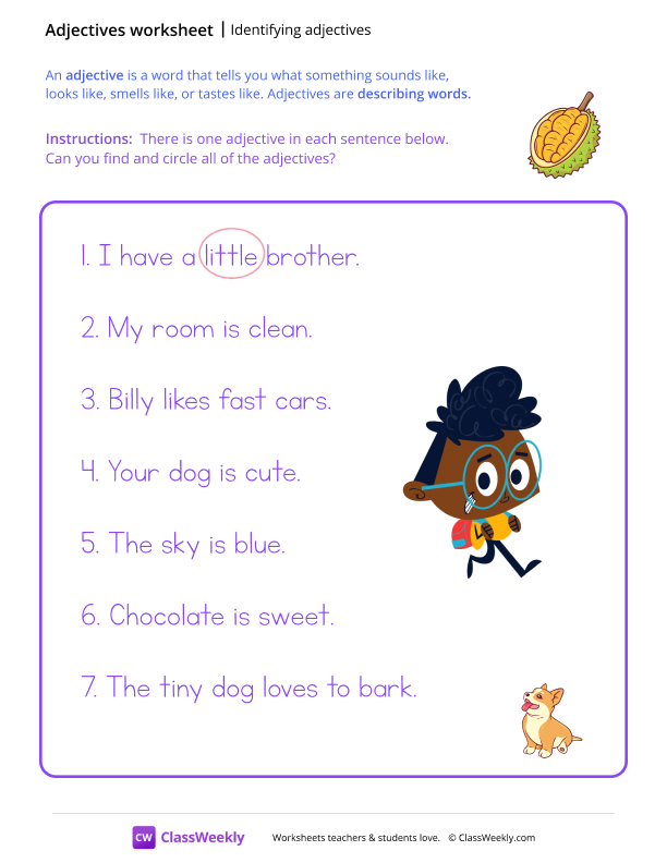 Identifying Adjectives worksheet preview
