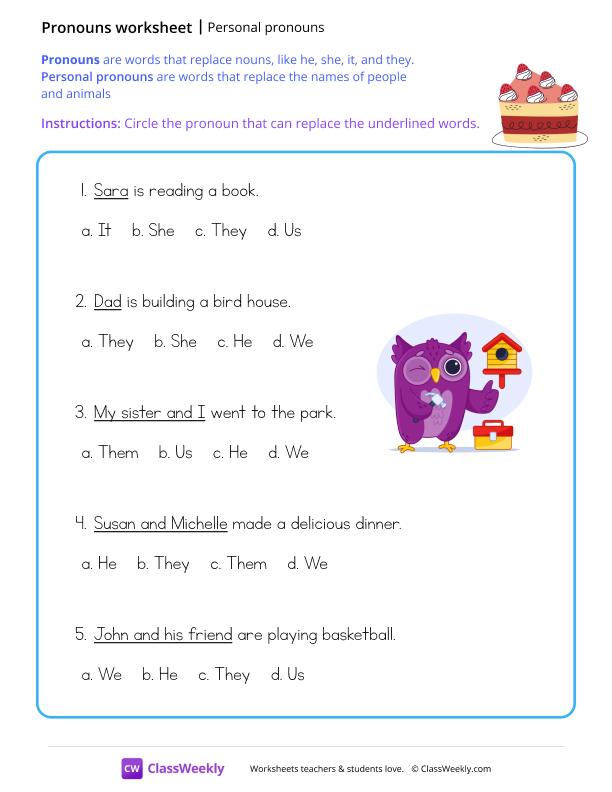 Personal Pronouns - Cake worksheet preview