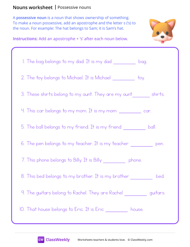 Possessive Nouns worksheet preview
