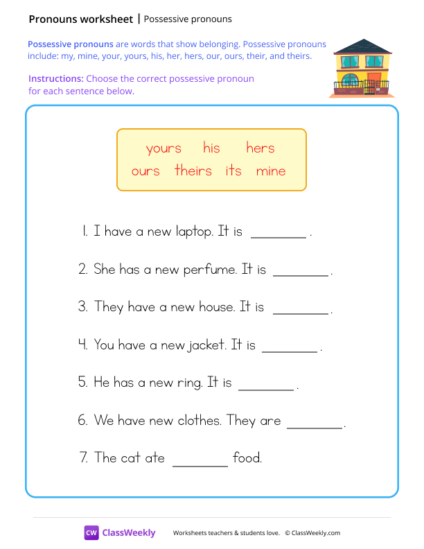 Possessive pronouns - House worksheet preview
