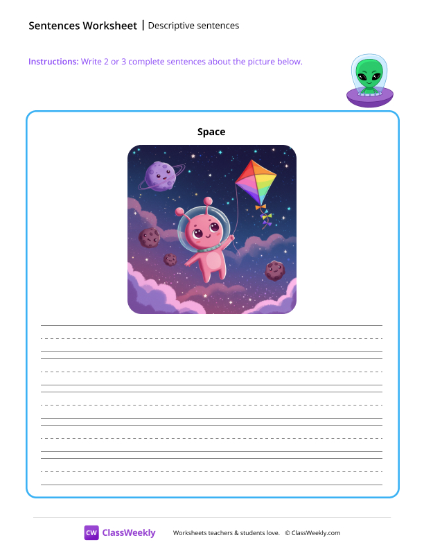 Descriptive sentences - Space worksheet preview
