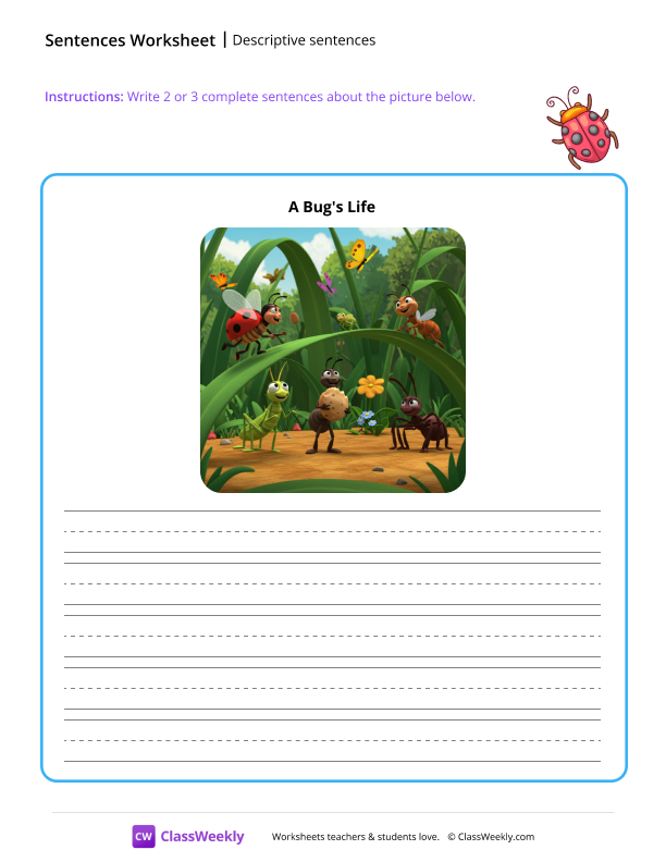 Descriptive sentences - A Bug's Life worksheet preview
