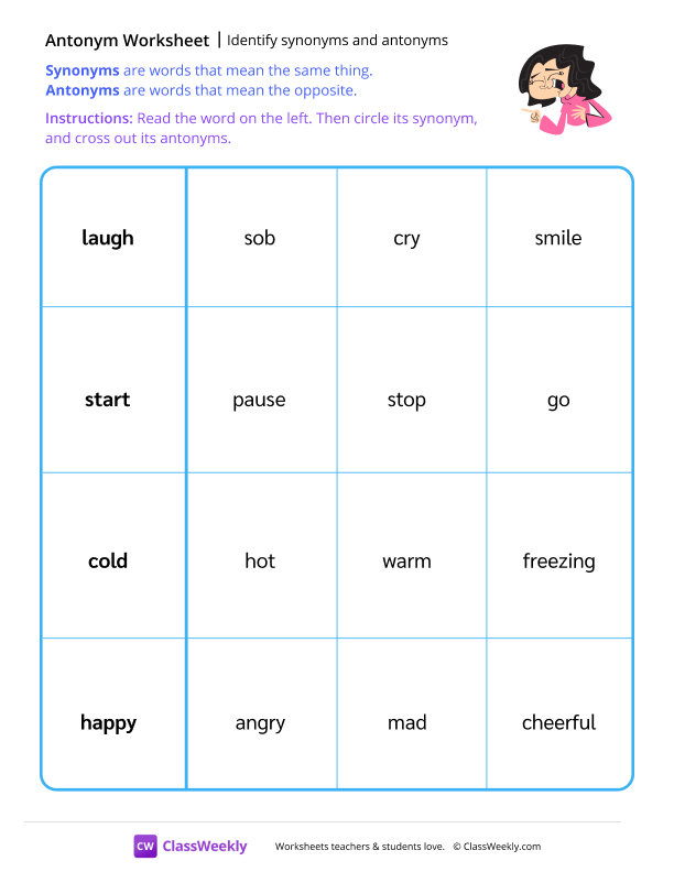 Identify synonyms and antonyms - Merry worksheet preview