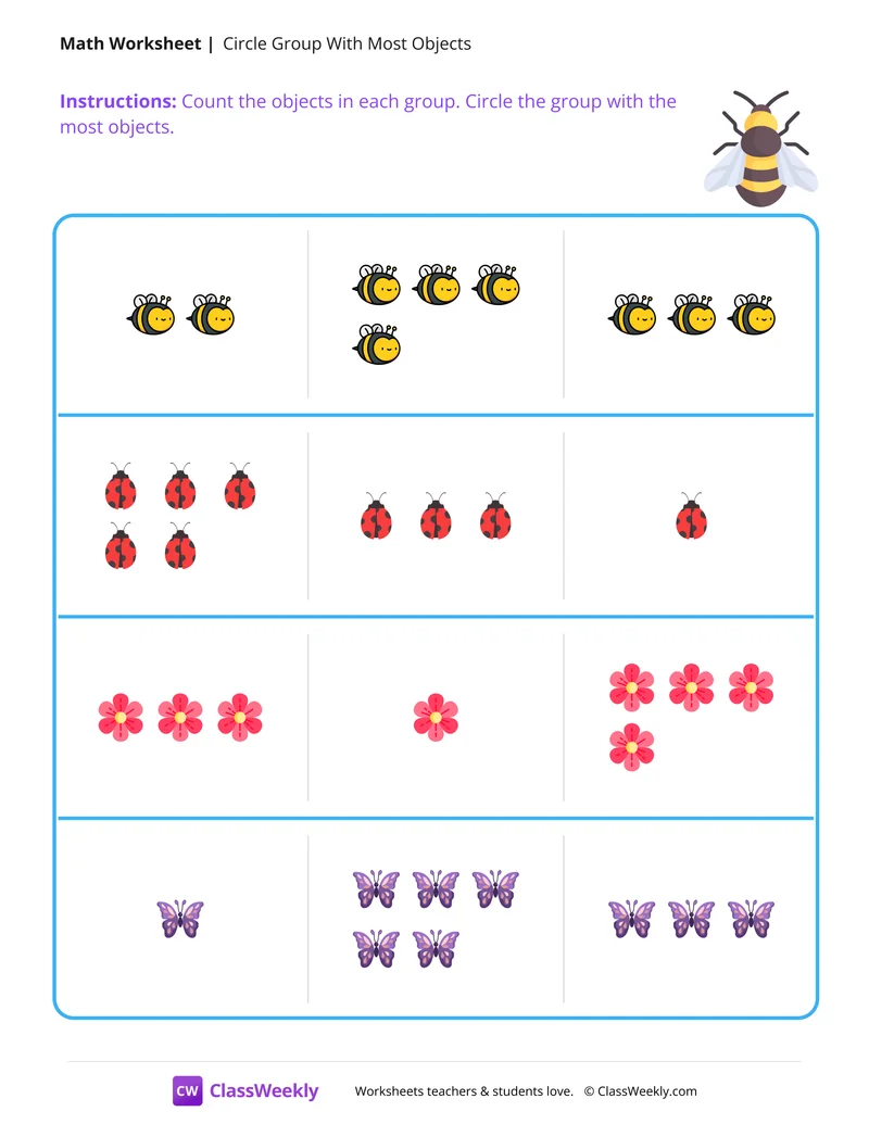 Circle Group With Most Objects worksheet preview