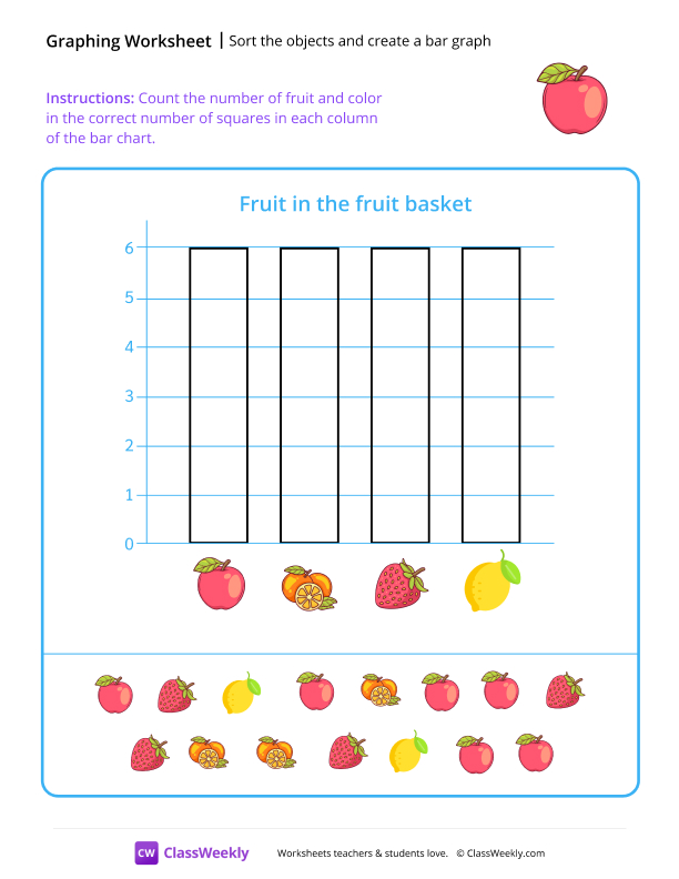 Sort the objects and create a bar graph - Apple worksheet preview