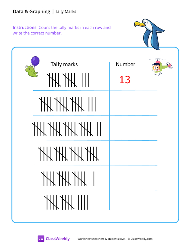 Tally Marks - Seagull worksheet preview