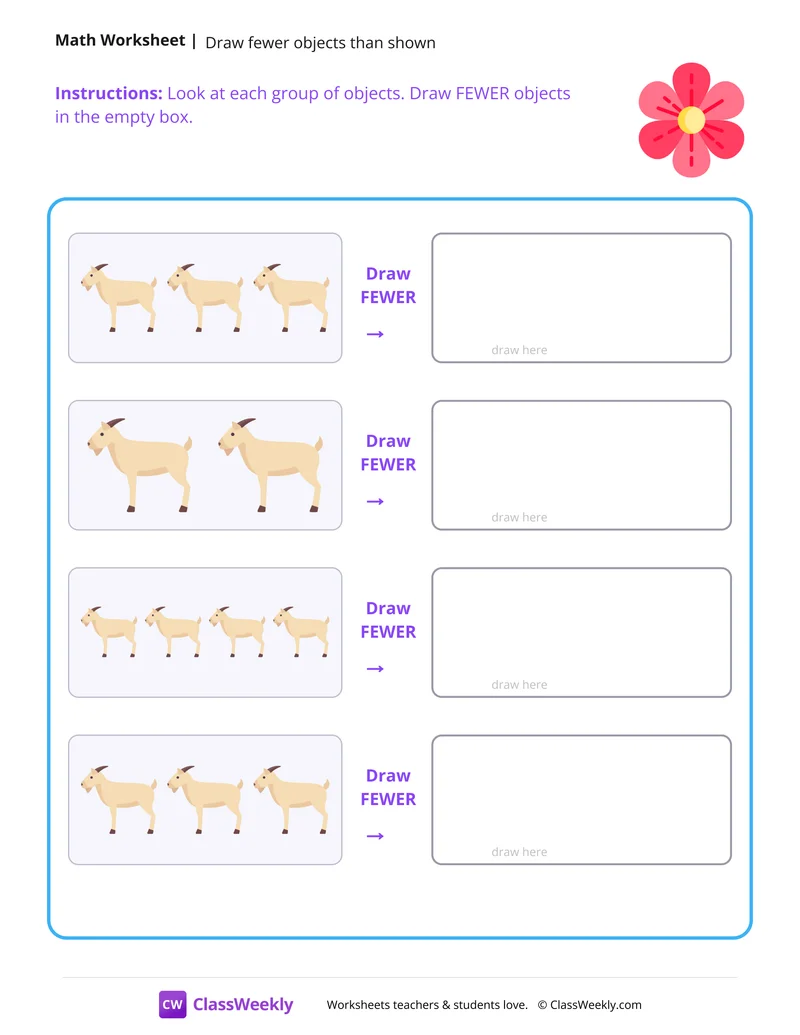 Draw Fewer Objects - Flower worksheet preview