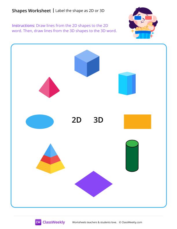 Label the shape as 2D or 3D worksheet preview